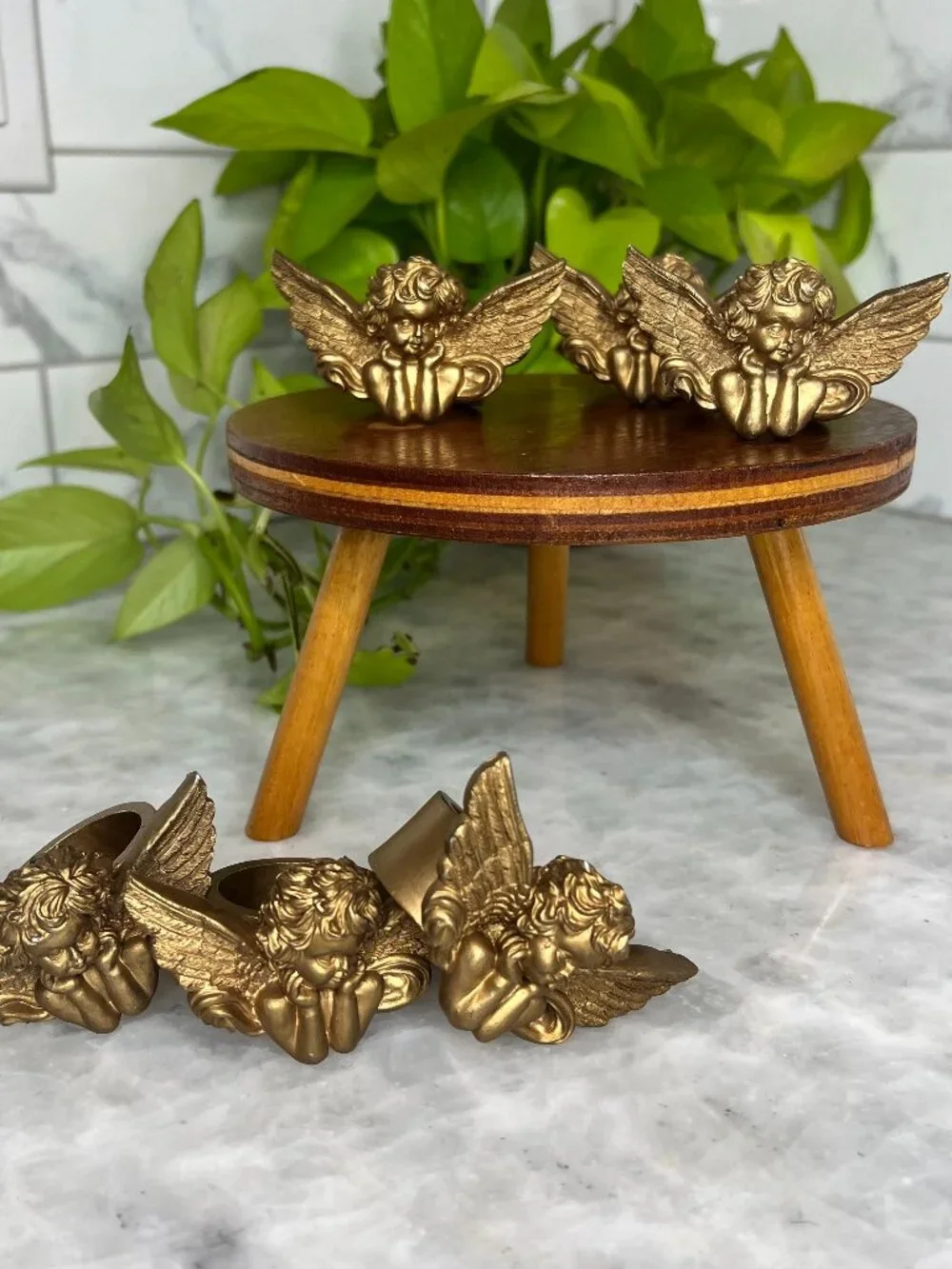 Vintage Cherub Napkin Rings Set of 6 Gold Tone Angel Table Decor Romantic Dining